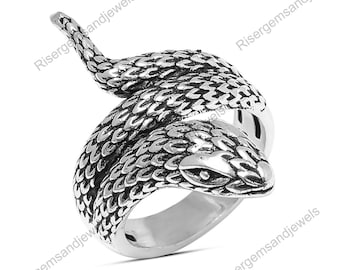 Dangerous Python Reptile White Brass Silver Ring Jewelry for Halloween's Day Gift