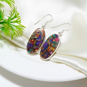 Copper Turquoise Dangle Earrings: Sterling Silver Boho Jewelry