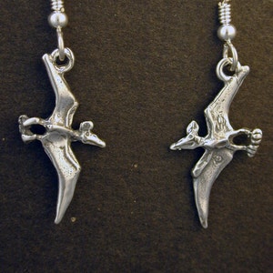 Sterling Silver Pterodactyl Dinosaur Earrings on Heavy Sterling Silver French Wires