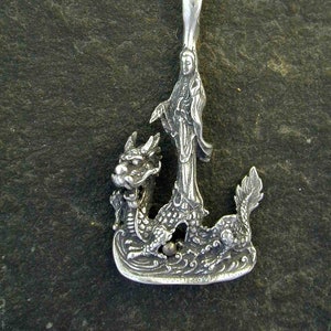 Sterling Silver Quan Yin and the Dragon Pendant on a Sterling Silver Chain