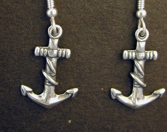 Sterling Silver Anchor Earrings on Heavy Sterling Silver French Wires