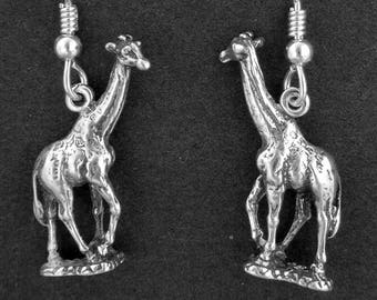 Sterling Silver Giraffe Earrings on Heavy Sterling Silver French Wires