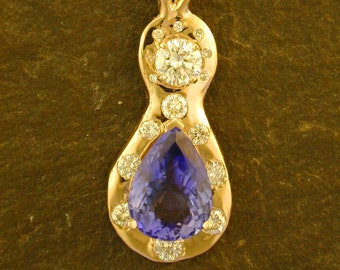 14K Gold, Diamond and Tanzanite Pendant on a 14K Gold Chain