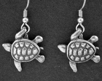 Sterling Silver Sea Turtle Earrings on Sterling Silver French Wires