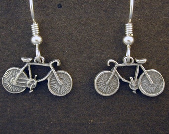 Sterling Silver Bicycle Earrings on a Heavy Sterling Silver French Wires