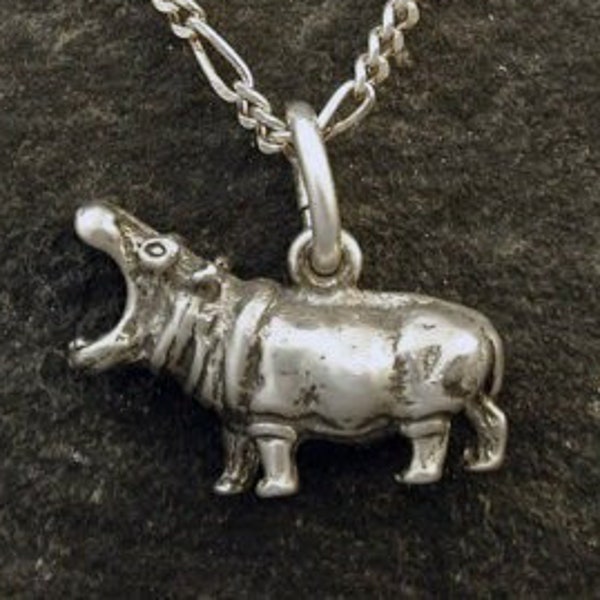 Sterling Silver Hippopotomus Hippo Pendant on a Sterling Silver Chain.