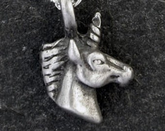 Sterling Silver Unicorn Head Pendant on Sterling Silver Chain.