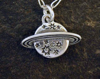 Sterling Silver Saturn Pendant on a Sterling Silver Chain