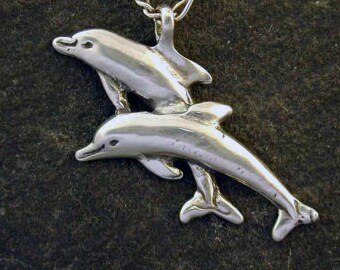 Sterling Silver Dolphin Duet Pendant on a Sterling Silver Chain