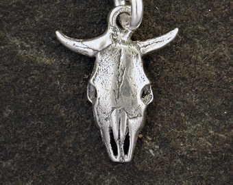 Sterling Silver Tiny Cow Skull Pendant on a Sterling Silver Chain