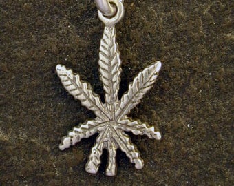 Sterling Silver Marijuana Pot Leaf Pendant on a Sterling Silver Chain