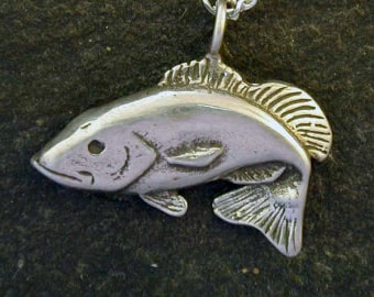 Sterling Silver Bass Fish Pendant on a Sterling Silver Chain