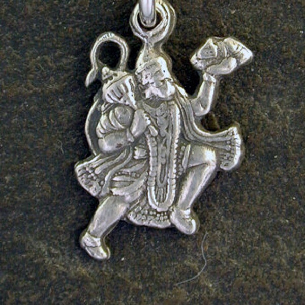 Sterling Silver Hindu God Hanuman Pendant on a Sterling Silver Chain