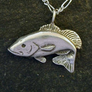 Sterling Silver Bass Fish Pendant on a Sterling Silver Chain image 1