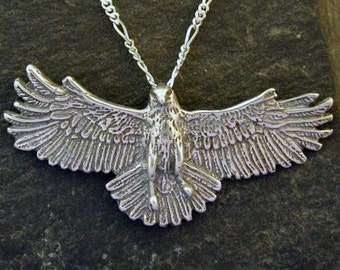 Sterling Silver Large Hawk Pendant with a Sterling Silver Chain