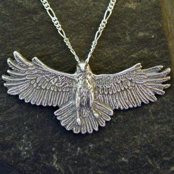 Sterling Silver Large Hawk Pendant with a Sterling Silver Chain