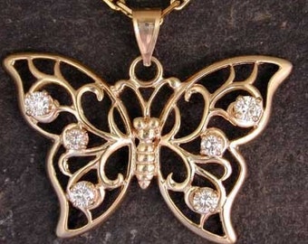 Diamonds and 14K Gold Butterfly Pendant on a 14K Gold Chain