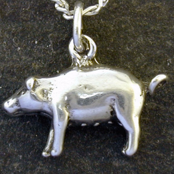 Sterling Silver Pig Pendant on a Sterling Silver Chain.