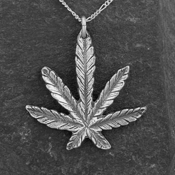 Sterling Silver Marijuana Pot Leaf Pendant on Sterling Silver Chain.