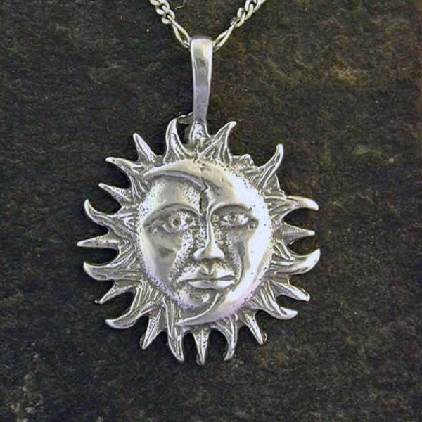 Sterling Silver Moon Sun Pendant on a Sterling Silver Chain