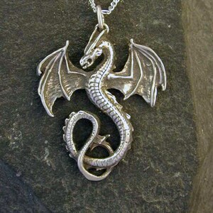 Sterling Silver Large Celtic Dragon Pendant on Sterling Silver Chain.