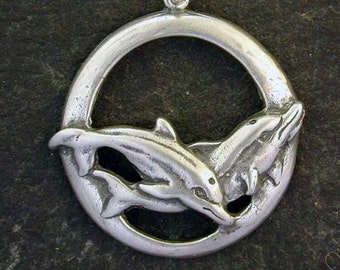 Sterling Silver Dolphins Pendant on a Sterling Silver Chain