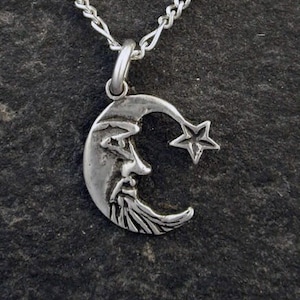 Sterling Silver Moon and Star Pendant on a Sterling Silver Chain.