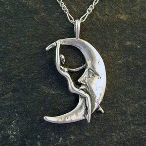 Sterling Silver Lady on the Moon Pendant on a Sterling Silver Chain