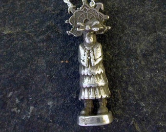 Sterling Silver  Pueblo Indian Kachina Dancer Pendant on Sterling Silver Chain.