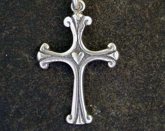 Sterling Silver Heart Cross Pendant on a Sterling Silver Chain