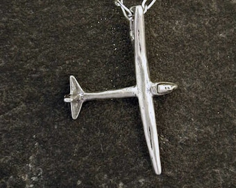 Sterling Silver Original Glider Sailplane Pendant on a Sterling Silver Chain.