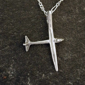 Sterling Silver Original Glider Sailplane Pendant on a Sterling Silver Chain.