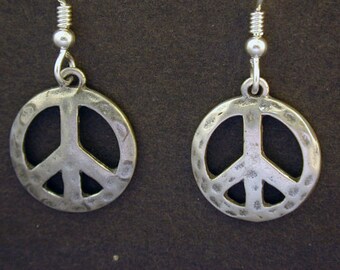 Sterling Silver Peace Sign Earrings on Heavy Sterling Silver French Wires