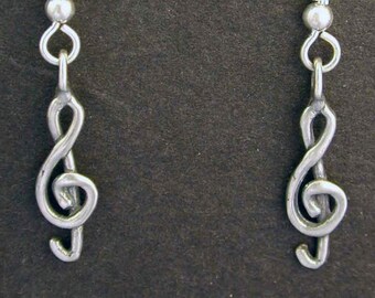 Sterling Silver Original Treble Clef Earrings on Heavy Sterling Silver French Wires