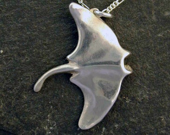 Sterling Silver Large Manta Ray Pendant on a Sterling Silver Chain
