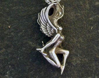 Sterling Silver Naked Fairy Lady Pendant on Sterling Silver Chain.