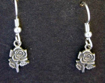 Sterling Silver Tiny Rose Earrings on Heavy Sterling Silver French Wires