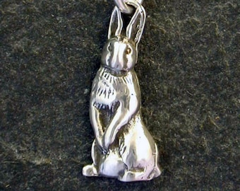 Sterling Silver Rabbit Bunny Hare Pendant on a Sterling Silver Chain.