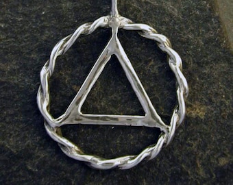Sterling Silver AA Alcoholics Anonomous Pendant on Sterling Silver Chain.