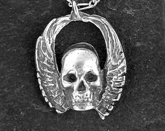 Sterling Silver Winged Skull Pendant on a Sterling Silver Chain