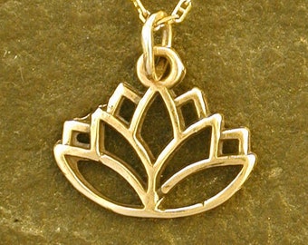 14K Lotus Pendant on a 14K Gold Chain