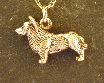 14K Gold Corgi Dog Pendant on a 14K Gold Chain