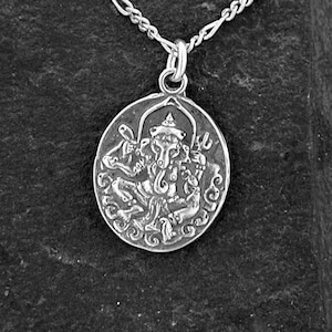 Sterling Silver Ganesh Elephant God Pendant on a Sterling Silver Chain