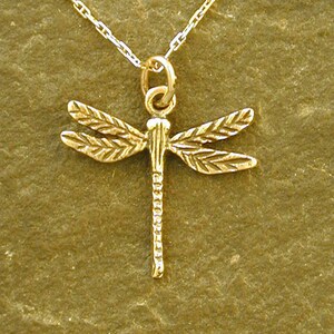 14K Gold Dragon Fly  Pendant on a 14K Gold Chain