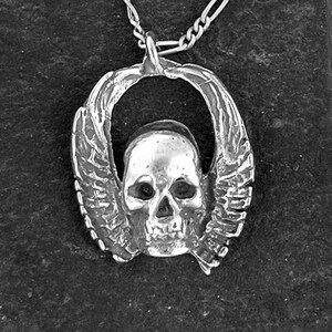 Sterling Silver Winged Skull Pendant on a Sterling Silver Chain