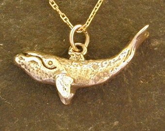 14K Gold Baleen Whale Pendant on a 14K Gold Chain