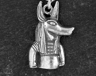 Sterling Silver Anubis Egyptian Dog God Pendant on a Sterling Silver Chain