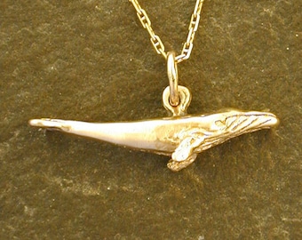 14K Gold Humpback Whale Pendant on a 14K Gold Chain.