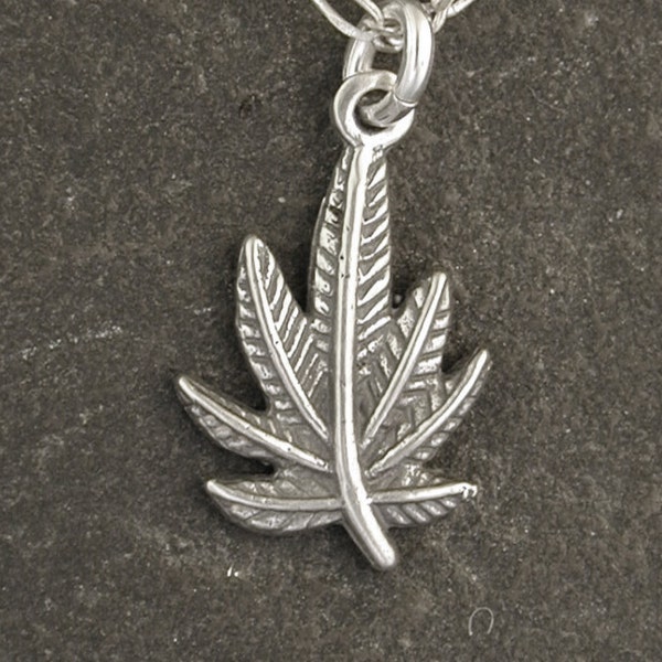 Sterling Silver Marijuana Pot Leaf Pendant on Sterling Silver Chain.