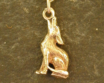14K Gold Coyote Pendant on 14K Gold Chain.